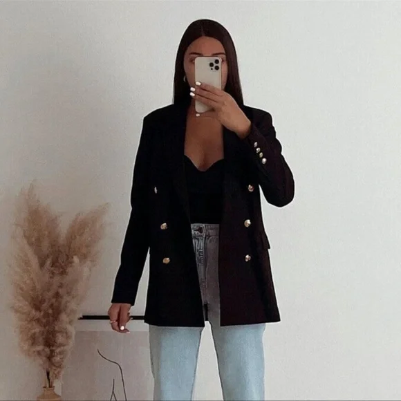 Zara Jackets Coats Zara Black Gold Buttons Double Breasted
